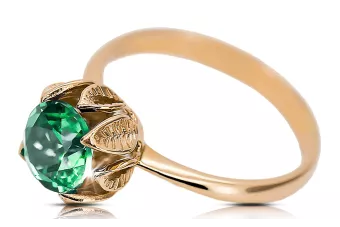14K розово червено злато Emerald Пръстен Винтидж крафт vrc051r-em Art Deco Съветски винтидж стил бижута Ар-деко