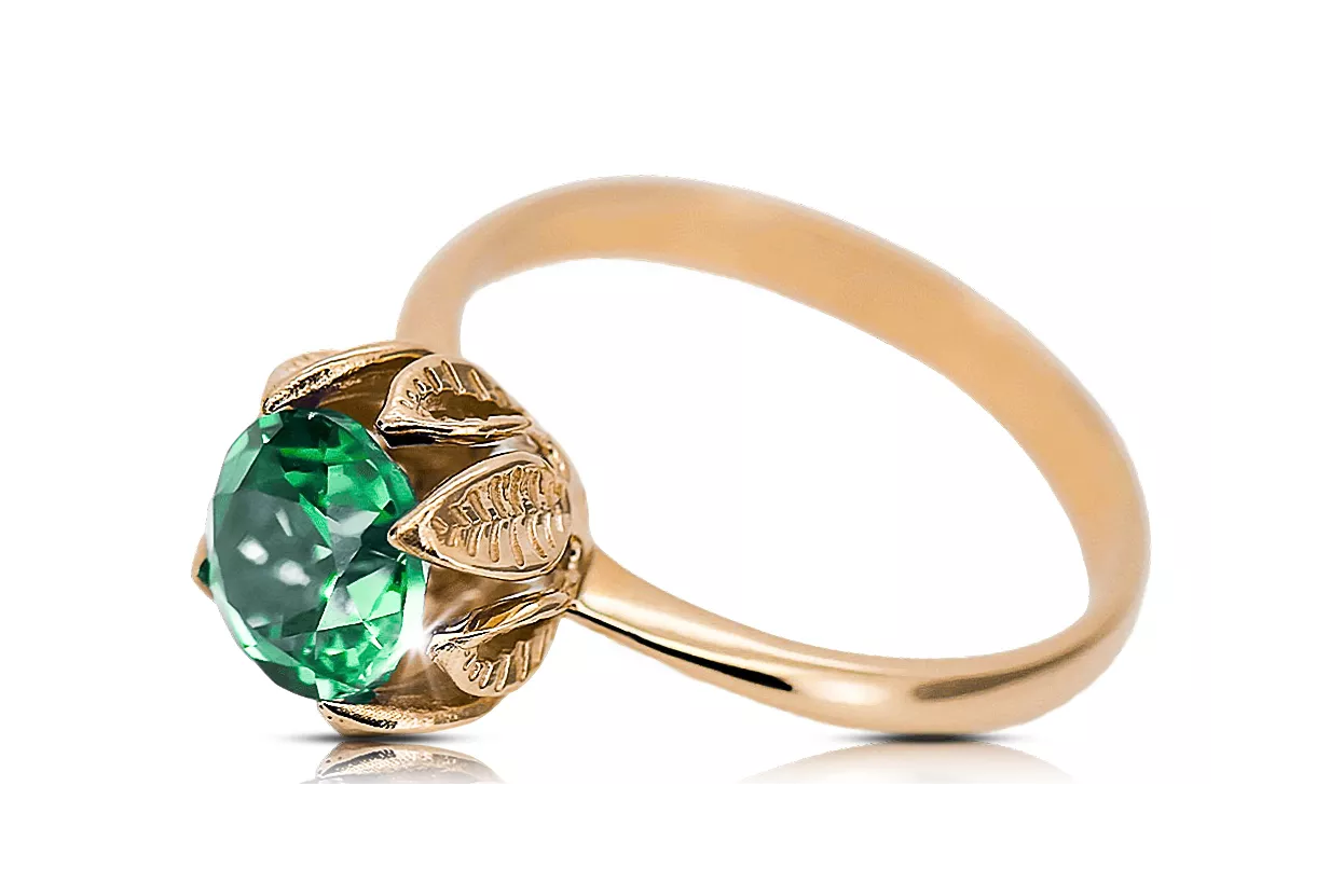 Style vintage Anneau Emerald Or rose rouge 14 carats vrc051r-em Art Deco Style Art Déco soviétique