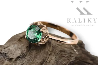Ring Vintage Stil Emerald 14 Karat Roségold vrc051r-em Art Deco Sowjetischer UdSSR -Art-Déco-Schmuckstil