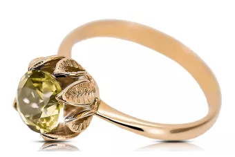 Anneau Style vintage Yellow Peridot Or rose rouge 14 carats vrc051r-yp Art Deco Bijoux Art Déco russes, style URSS