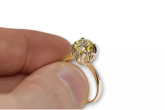 Pierścionek z różowego 14k złota z Żółtym perydotem vrc051r-yp Styl Vintage Art Deco ZSRR Sowiecki Rosyjski styl