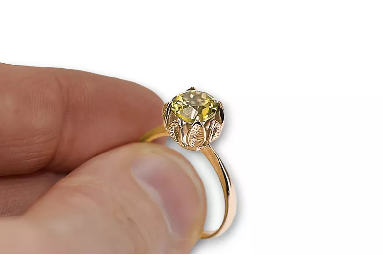 Вінтаж прикраси Каблучка Yellow Peridot 14К рожеве червоне золото vrc051r-yp Art Deco Російські вінтажні прикраси Ар-деко, стиль