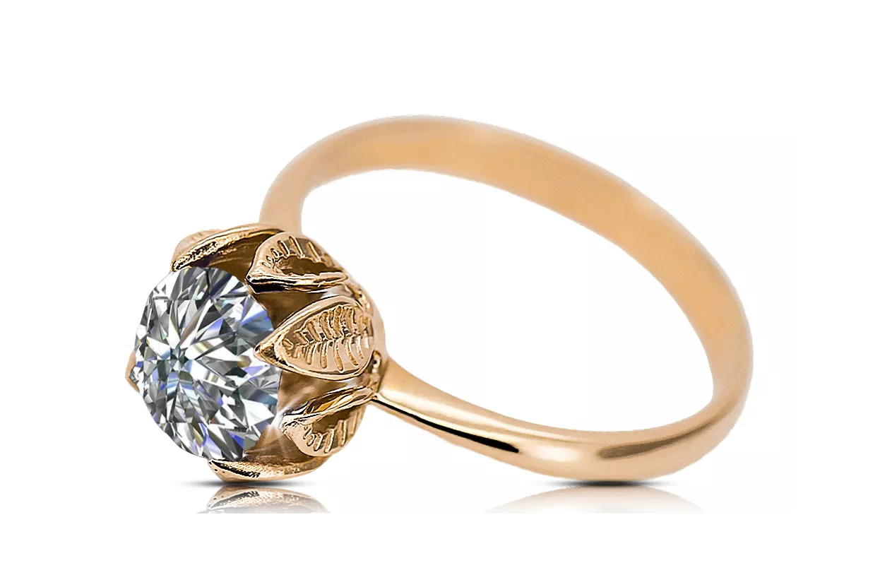 14 كارت من الذهب الأحمر الوردي Zircon خاتم حرف يدوية فينتاج vrc051r-zi Art Deco مجوهرات فينتاج من اتحاد الجمهوريات السوفيتية، أس