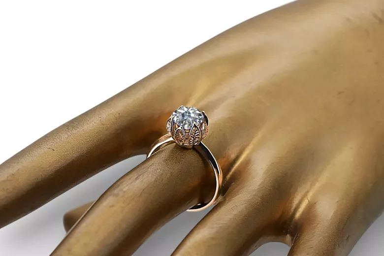 14 Karat Roségold Zircon Ring Vintage vrc051r-zi Art Deco UdSSR -Schmuck, russischer Art-Déco-Stil