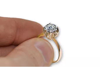 Пръстен Zircon 14K розово червено злато Винтидж крафт vrc051r-zi Art Deco Винтидж бижута от СССР, руски стил