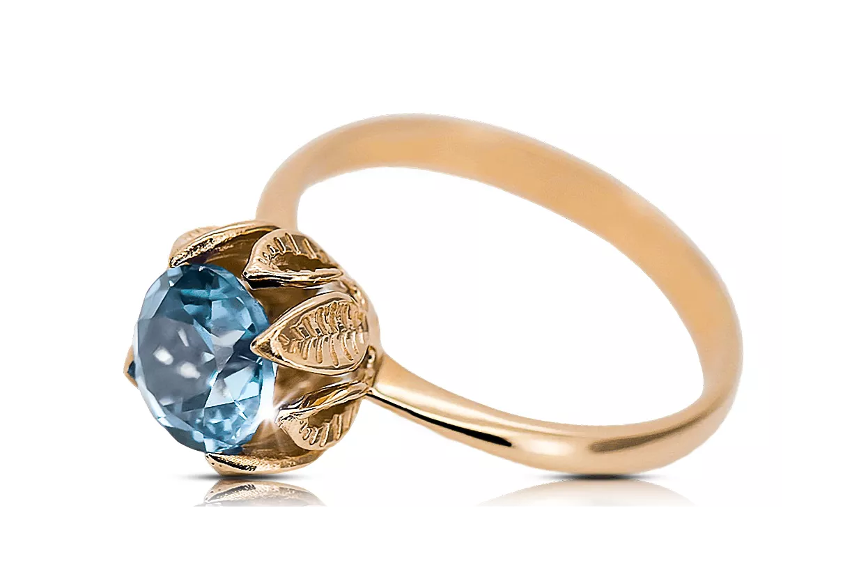 14K rose red gold Aquamarine ring vrc051r-aq Vintage Jewelry Art Deco USSR era jewelry, Russian style