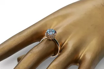 Aquamarine Or rose rouge 14 carats Anneau Artisanat vintage vrc051r-aq Art Deco Style russe URSS soviétique