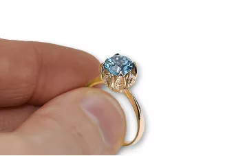 Aquamarine 14 كارت من الذهب الأحمر الوردي خاتم أسلوب فينتاج vrc051r-aq Art Deco أسلوب روسي اتحاد الجمهوريات السوفيتية سوفيتي