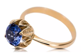 Sapphire Or rose rouge 14 carats Anneau Bijoux vintage vrc051r-sp Art Deco Style de bijoux russes soviétiques URSS