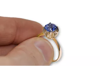 Anillo Sapphire Oro rojo rosa de 14 quilates Joyería vintage vrc051r-sp Art Deco Estilo de joyería rusa soviética de la URSS