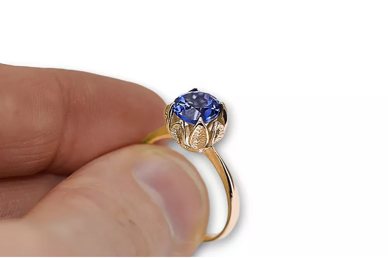 Ring Vintage style Sapphire čtrnáctinová růžová zlata vrc051r-sp Art Deco