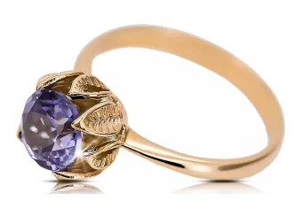 Alexandrite 14K розово червено злато Пръстен Винтидж vrc051r-ax Art Deco Съветски руски стил СССР