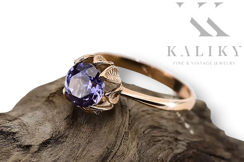 Alexandrite 14 Karat Roségold Ring Vintage Schmuck vrc051r-ax Art Deco Sowjetischer russischer UdSSR Stil