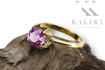 Anneau Style vintage Amethyst Or jaune 14 carats vrc051y-am Art Deco Style soviétique russe URSS