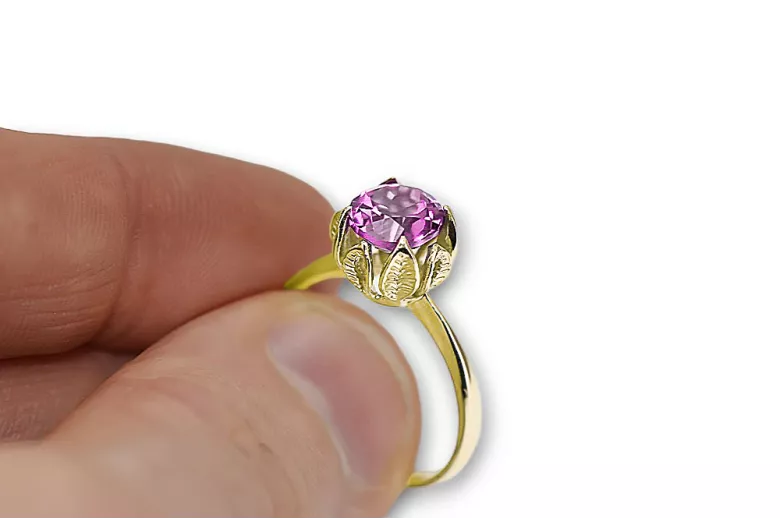 Anneau Style vintage Amethyst Or jaune 14 carats vrc051y-am Art Deco Style soviétique russe URSS