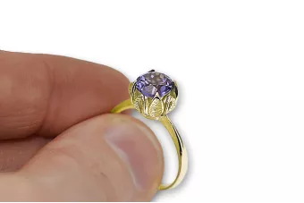 Yellow 14k gold Alexandrite ring vrc051y-ax Vintage Jewelry Art Deco Russian jewelry, USSR era style