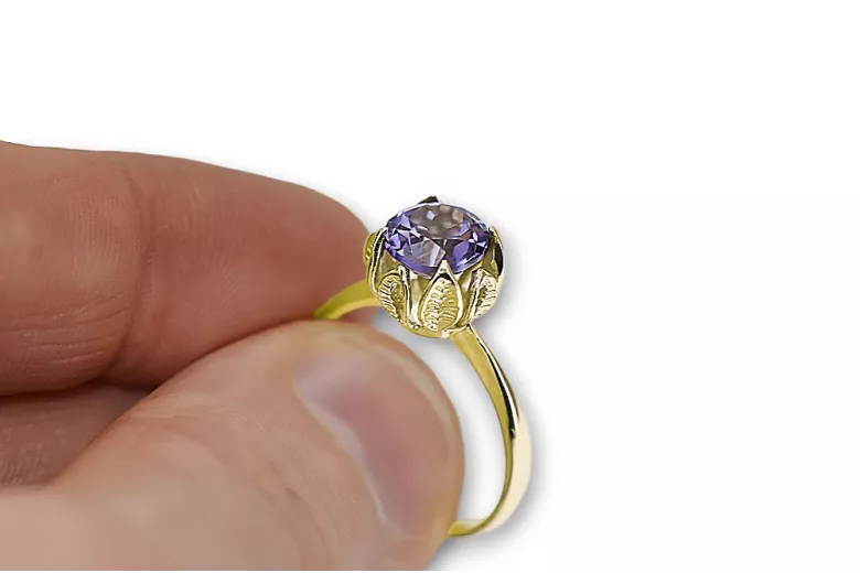14 Karat Gelbgold Alexandrite Ring Vintage Handwerk vrc051y-ax Art Deco UdSSR sowjetischer russischer Stil