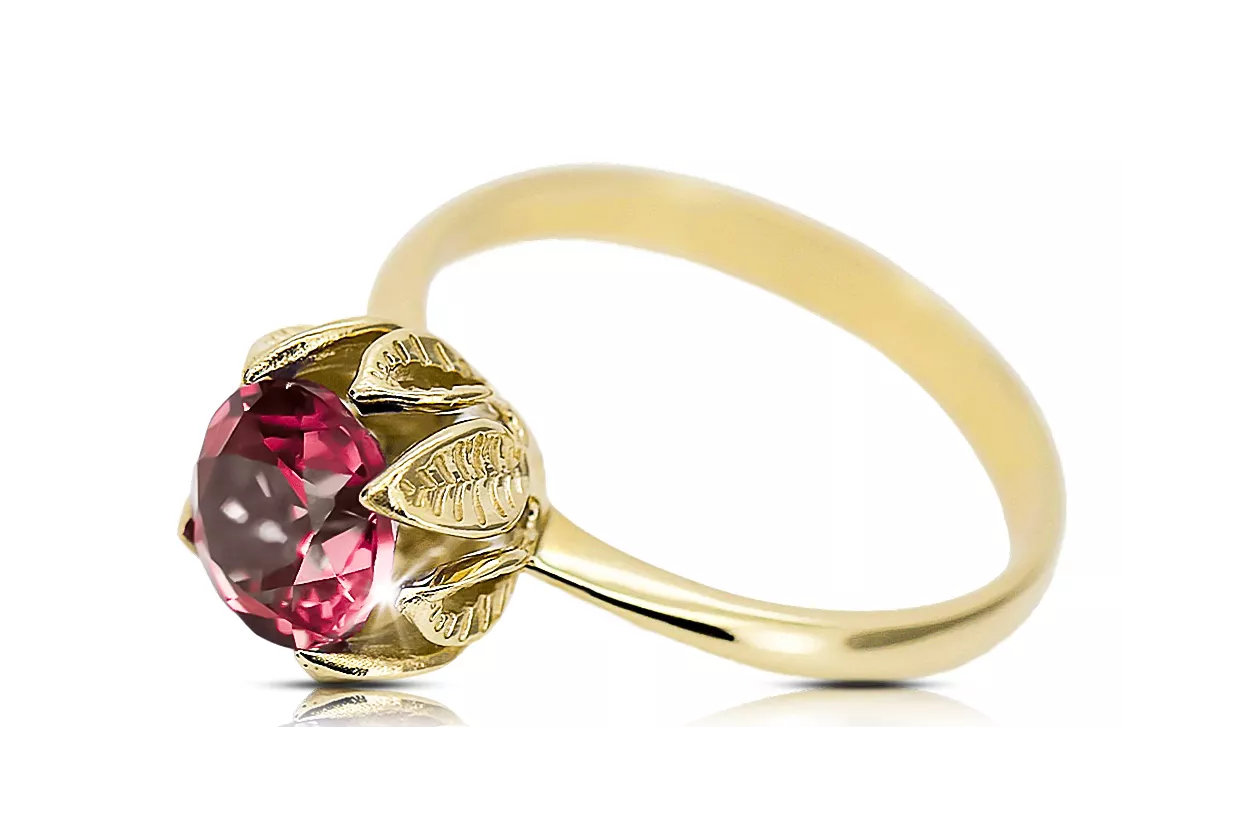 Pierścionek z żółtego 14k złota z Rubinem vrc051y-rb Styl Vintage Art Deco Biżuteria z epoki ZSRR, styl rosyjski