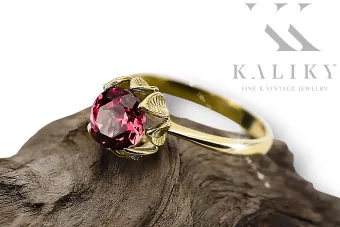 14 Karat Gelbgold Ruby Ring Vintage vrc051y-rb Art Deco Russischer UdSSR sowjetischer Stil