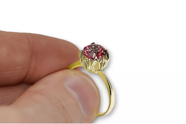 Пръстен Ruby 14K жълто злато Винтидж стил vrc051y-rb Art Deco Руски стил СССР, съветски