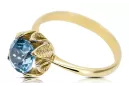 Pierścionek z żółtego 14k złota z Akwamarynem vrc051y-aq Styl Vintage Art Deco Sowiecka biżuteria, styl rosyjski