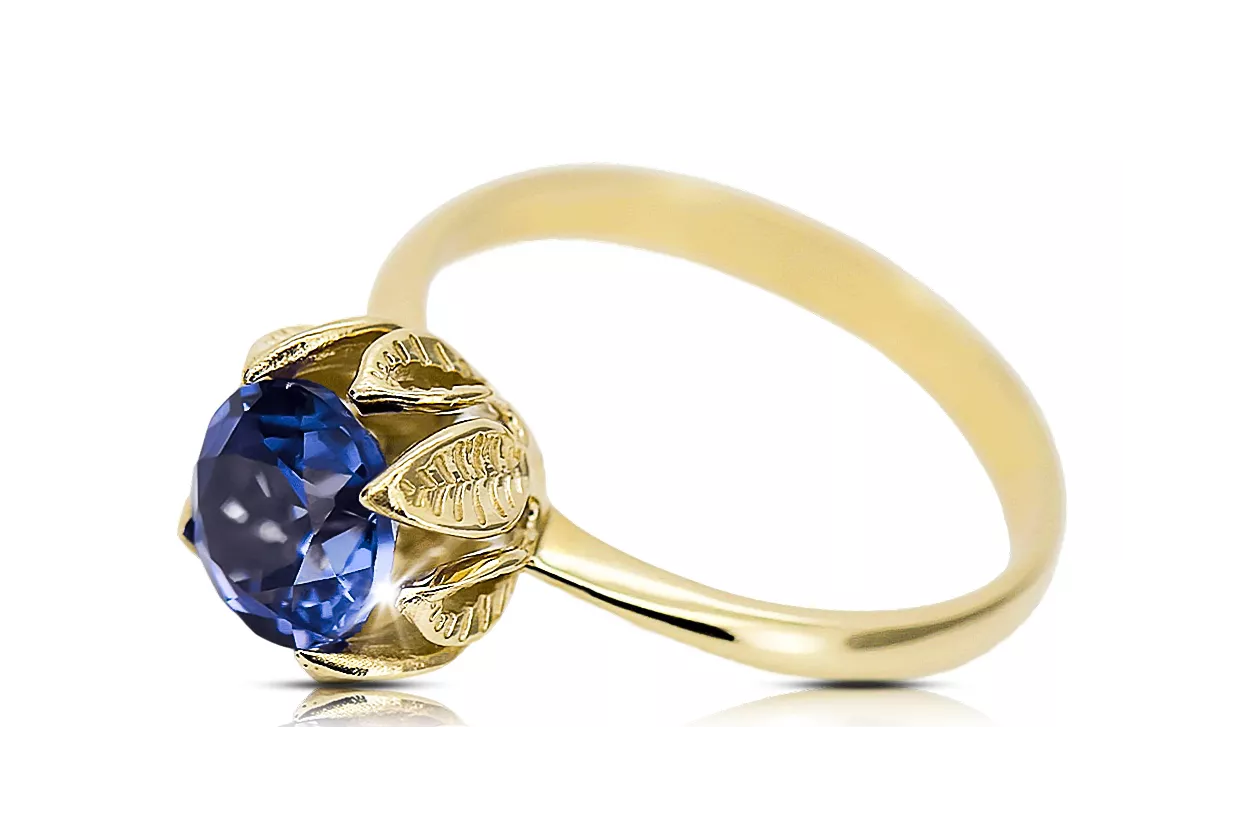 Or jaune 14 carats Sapphire Anneau Bijoux vintage vrc051y-sp Art Deco Style Art Déco soviétique