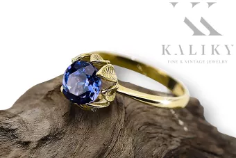 Or jaune 14 carats Sapphire Anneau Bijoux vintage vrc051y-sp Art Deco Style Art Déco soviétique