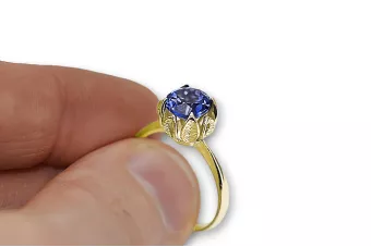 Or jaune 14 carats Sapphire Anneau Bijoux vintage vrc051y-sp Art Deco Style Art Déco soviétique