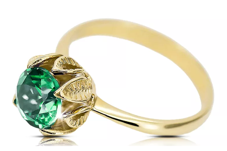 Pierścionek z żółtego 14k złota z Szmaragdem vrc051y-em Klasyczny Vintage Art Deco Styl biżuterii rosyjskiej,