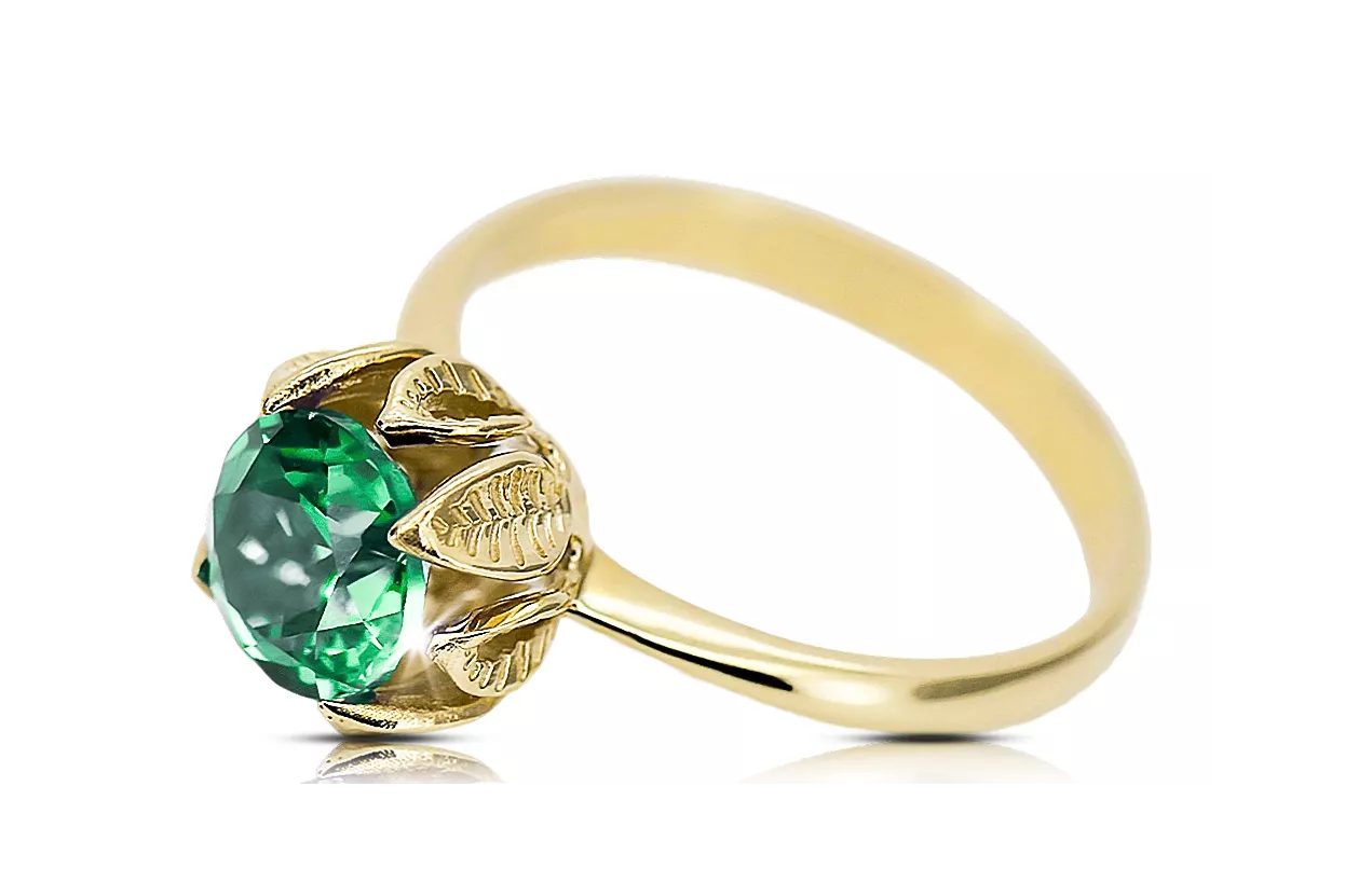 Pierścionek z żółtego 14k złota z Szmaragdem vrc051y-em Klasyczny Vintage Art Deco Styl biżuterii rosyjskiej,