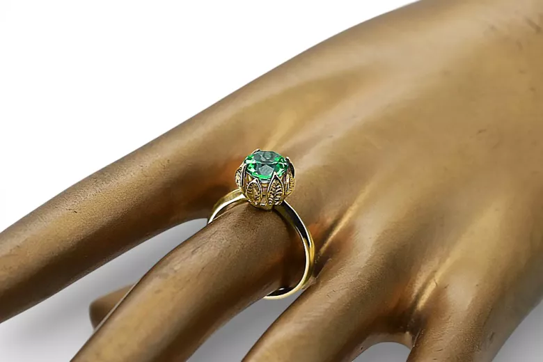 Emerald 14k κίτρινο χρυσό Ring Vintage vrc051y-em Art Deco