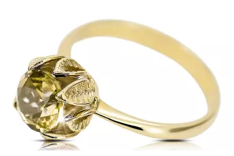 Vintage Handwerk Ring Yellow Peridot 14 Karat Gelbgold vrc051y-yp Art Deco UdSSR -Schmuck, russischer Art-Déco-Stil