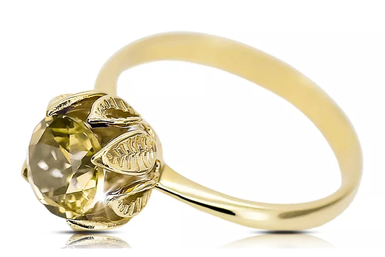 Aur galben 14K Yellow Peridot Inel Stil Vintage vrc051y-yp Art Deco Bijuterii din URSS, stil rusesc