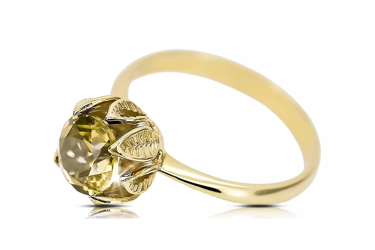 Aur galben 14K Yellow Peridot Inel Stil Vintage vrc051y-yp Art Deco Bijuterii din URSS, stil rusesc