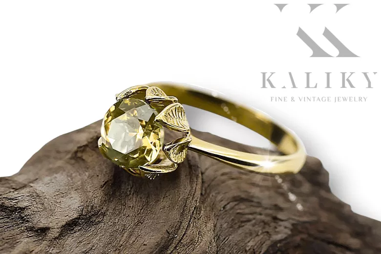 Aur galben 14K Yellow Peridot Inel Stil Vintage vrc051y-yp Art Deco Bijuterii din URSS, stil rusesc