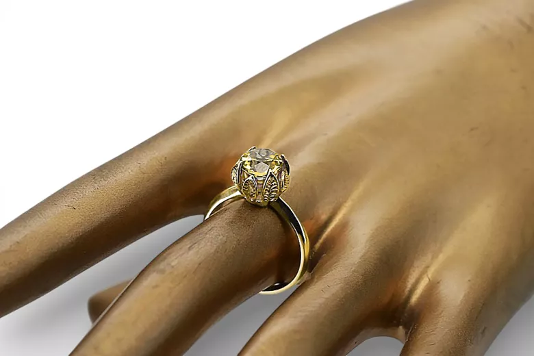 Aur galben 14K Yellow Peridot Inel Stil Vintage vrc051y-yp Art Deco Bijuterii din URSS, stil rusesc
