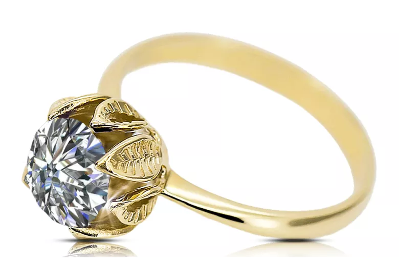 Zircon 14k geltonas auksas Žiedas Vintažiniai papuošalai vrc051y-zi Art Deco Rusiškas sovietinis SSRS stilius