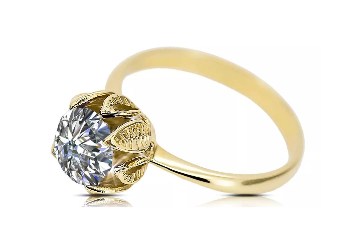 Zircon 14K жълто злато Пръстен Винтидж стил vrc051y-zi Art Deco Руски съветски стил СССР