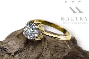 Zircon 14k geltonas auksas Žiedas Vintažiniai papuošalai vrc051y-zi Art Deco Rusiškas sovietinis SSRS stilius