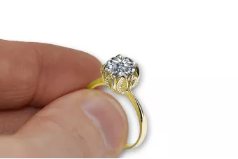 Zircon 14k geltonas auksas Žiedas Vintažiniai papuošalai vrc051y-zi Art Deco Rusiškas sovietinis SSRS stilius