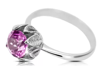 Pierścionek z 925 Srebro z Ametystem vrc051s-am Vintage Art Deco ZSRR Sowiecki Rosyjski styl