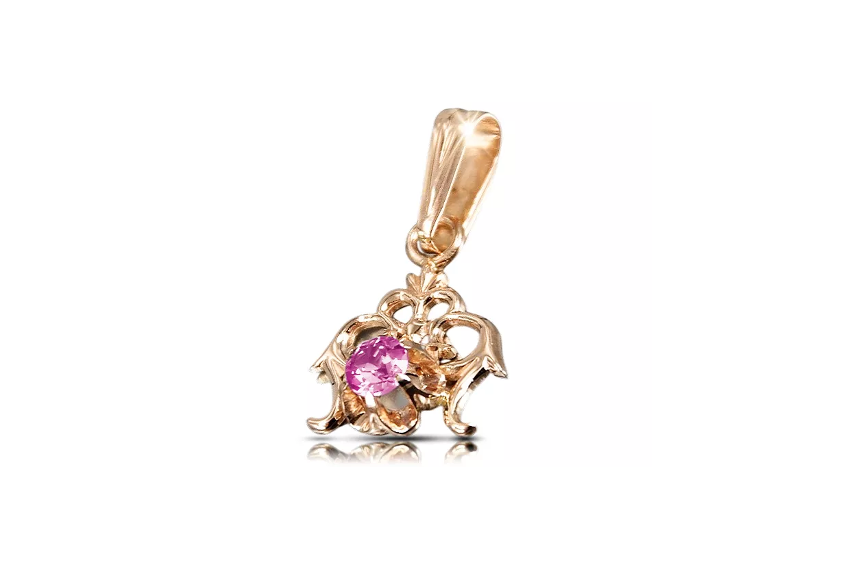 Rose Rosa 14k Gold Amethyst Anhänger VPC019R Russian Sowjetischer UdSSR-Weinlese-Art