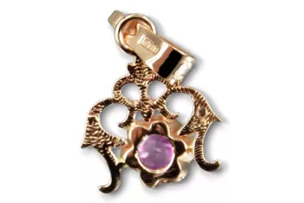 Rose Rosa 14k Gold Amethyst Anhänger VPC019R Russian Sowjetischer UdSSR-Weinlese-Art