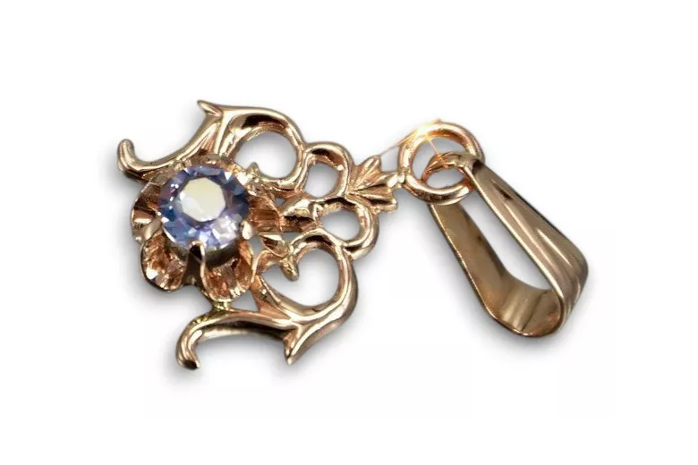 Zawieszka z różowego 14k złota z Aleksandrytem vpc004r-ax Vintage Biżuteria Art Deco Rosyjska biżuteria w stylu ZSRR