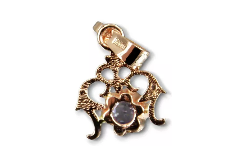 Oro rojo rosa de 14 quilates Alexandrite Colgante Artesanía vintage vpc004r-ax Art Deco Joyería rusa, estilo URSS