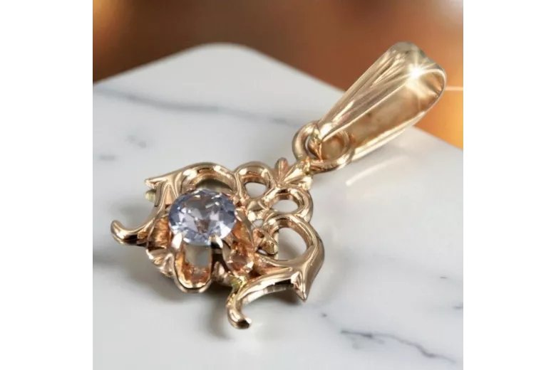 Zawieszka z różowego 14k złota z Aleksandrytem vpc004r-ax Vintage Biżuteria Art Deco Rosyjska biżuteria w stylu ZSRR