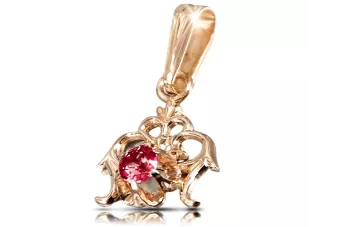 Vintage Pakabukas Ruby 14 karatų raudonas rožinis auksas vpc004r-rb Art Deco SSRS vintažo papuošalai, rusiškas stilius