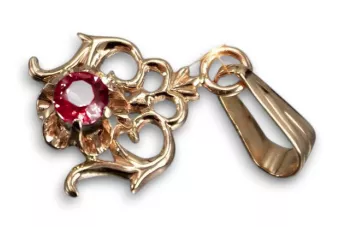 Vintage Pakabukas Ruby 14 karatų raudonas rožinis auksas vpc004r-rb Art Deco SSRS vintažo papuošalai, rusiškas stilius