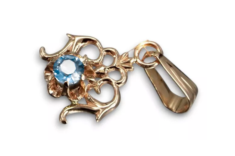 Vintage Handwerk Anhänger Aquamarine 14 Karat Roségold vpc004r-aq Art Deco Russischer sowjetischer UdSSR Stil