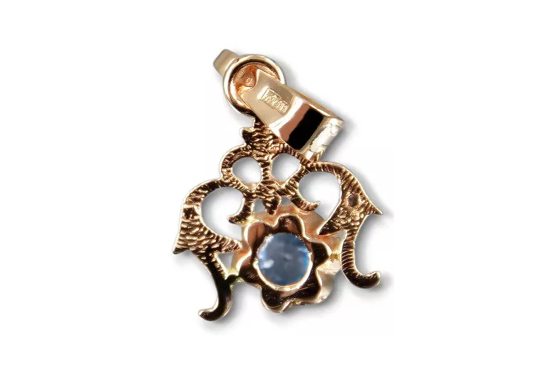 Vintage Handwerk Anhänger Aquamarine 14 Karat Roségold vpc004r-aq Art Deco Russischer sowjetischer UdSSR Stil